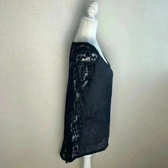 Free People Top Pullover Short Sleeve Scoop Neck Floral‎ Lace Black Sz XS - Picture 4 of 7